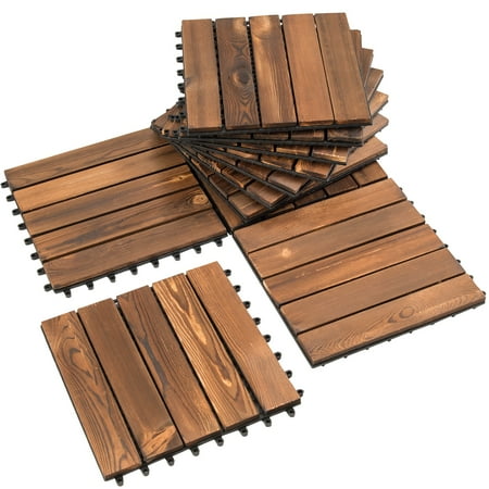 Terracotta Patio Tiles Cheap Costway 88 PCS 12'' x 12'' Interlocking Wood Deck Tiles Patio Pavers Floor Tiles Stripe Coffee ()