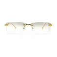 thumbnail image 3 of Luxury Beveled Lens Rich Art Retro Rimless Gangster Narrow Rectangle Sunglasses Gold - Clear Mirror, 3 of 8
