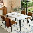 thumbnail image 1 of Homy Casa 63 In Industrial Dining Set with Faux Suede Chairs - Faux Walnut Table, 1 of 10