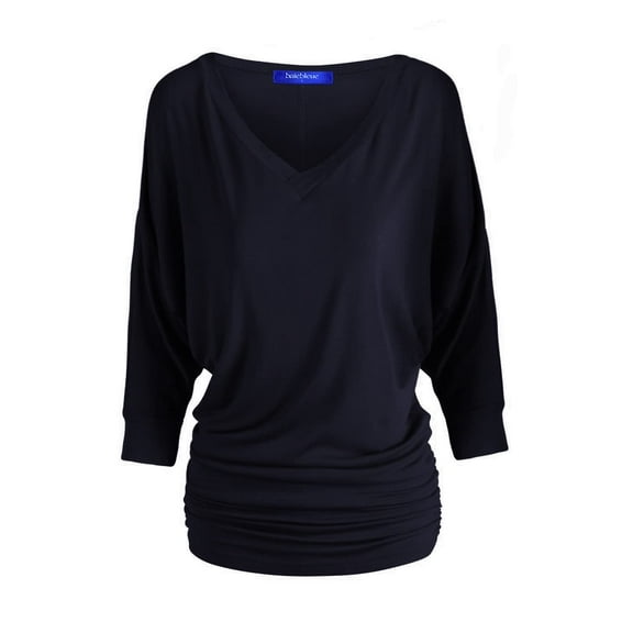 Women's Luxe Rayon V Neck Dolman 3/4 Sleeve With Side Ruched Top Lightweight fabric with Great Stretch Navy 2X