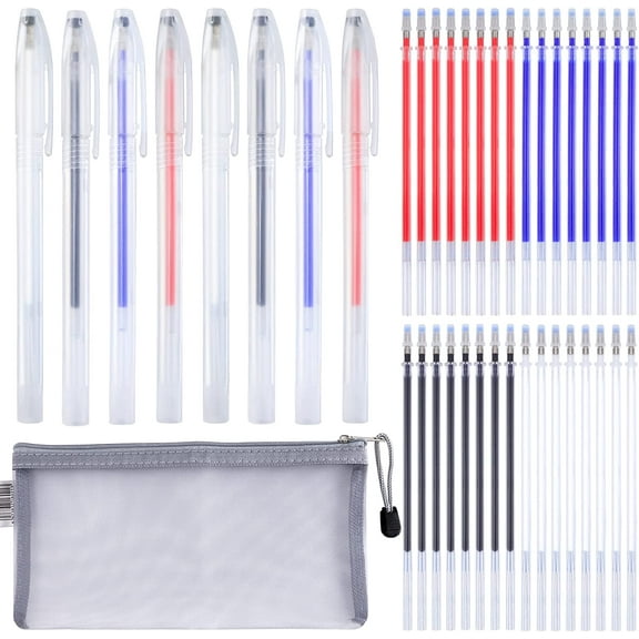 RETON 4 Colors Heat Erasable Fabric Pen Set, 8Pcs Heat Erase Pen Shells with 40Pcs Erasable Pen Refills and 1Pcs Pen Storage Bag, Fabric Marking Pens for Sewing, Cloth, Dressmaker, Quilting, Leather