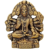 Metal Panchmukhi Hanuman ji Murti Bajrangbali Idol Protection from Evil Eye Decorative Showpiece Door Entrance Statue Gifting for Home Decor, Gold
