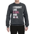 thumbnail image 2 of Wild Bobby I Fought Like A Girl and Won Breast Cancer Awareness Unisex Crewneck Sweatshirt, Charcoal, X-Large, 2 of 6
