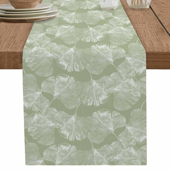 nqOlkjepod Sage Green Leaves Table Runner 70 Inches Long Farmhouse Dress Scarves, Vintage Abstract Art Botanical Dining Tablerunner for Coffee Table/Kitchen Island/Party Décor, 13" x 70"