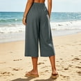 thumbnail image 5 of cocolona Womens Summer Casual Capri Pants Elastic Waist Straight Wide Leg Travel Beach Cropped Pants with Pockets, 5 of 5