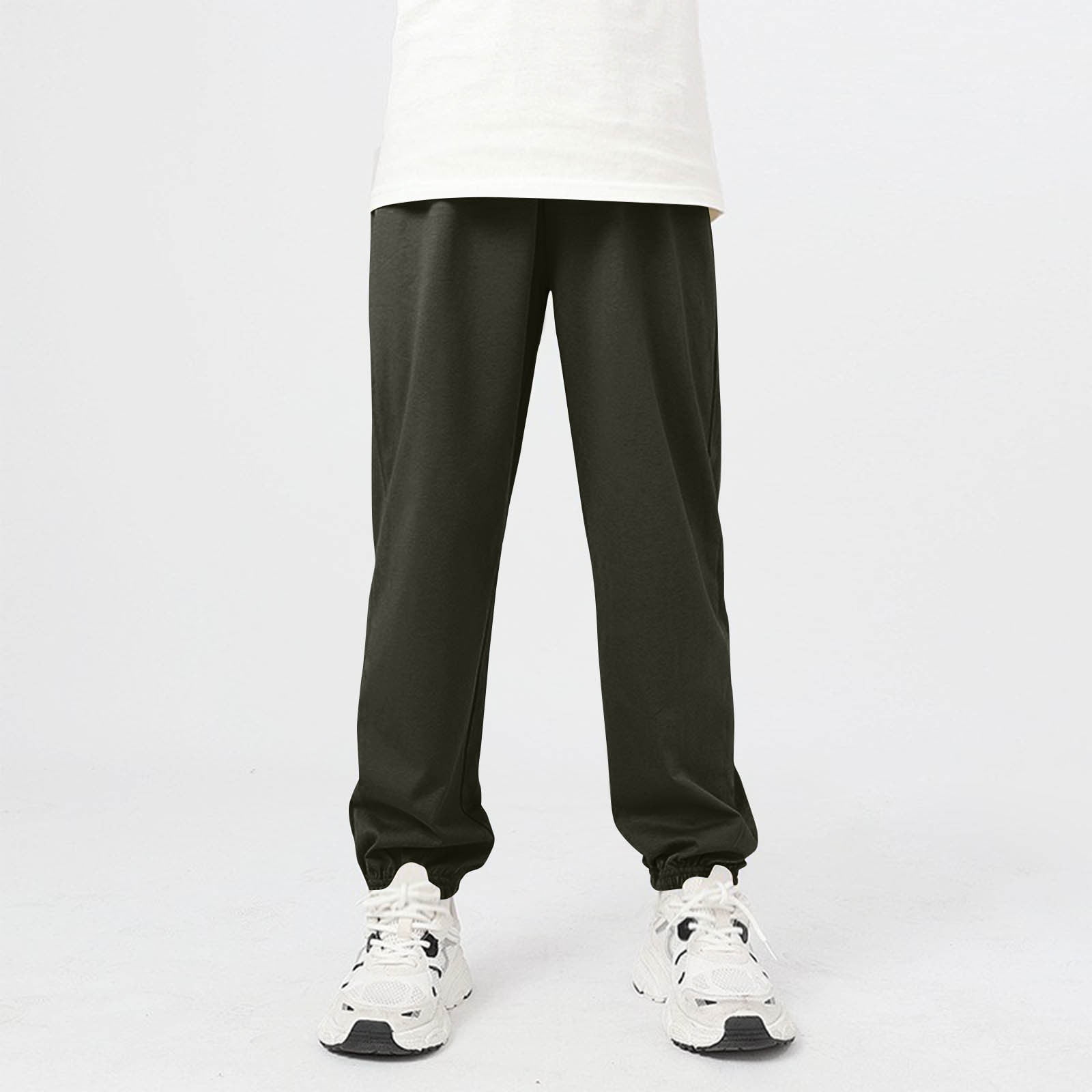 ITSAME Boys Girls Jogger Pants Cotton Elastic Waist Active Fit Kids Casual Tapered Pants Dark Gray 8-9T