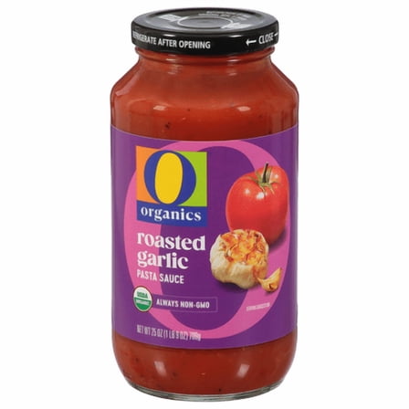 O O Organic Roasted Garlic Pasta Sauce, USDA Organic, Non-GMO, Vegetarian, No Added Sugars, 25 Oz