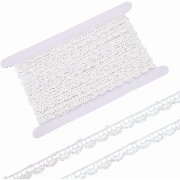 Cinta de encaje blanca de 15 yardas (10 mm) de ancho, estilo vintage, con borde festoneado. Cintas huecas tejidas a ganchillo, ideales para envolver regalos y decorar el hogar.