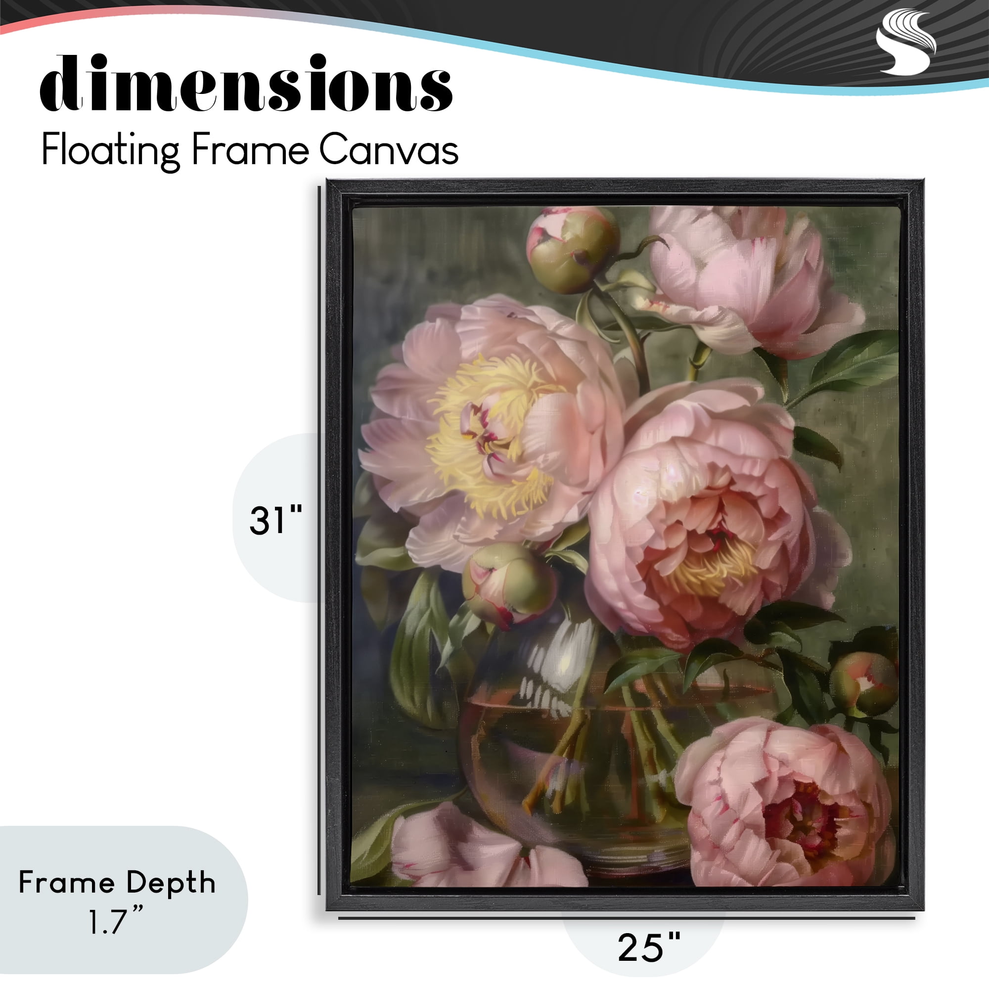 Stupell Industries Pink Peonies in Glass Vase Black Framed Floater Canvas Wall Art, design by LSR Design Studio