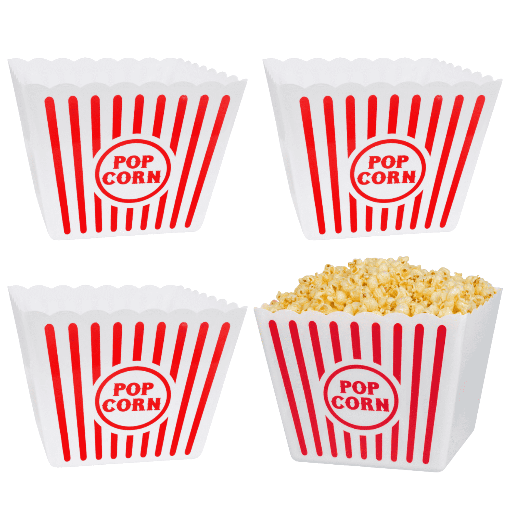 FSSTAM Plastic Open Top Large Square Popcorn Tubs, Reusable Red White