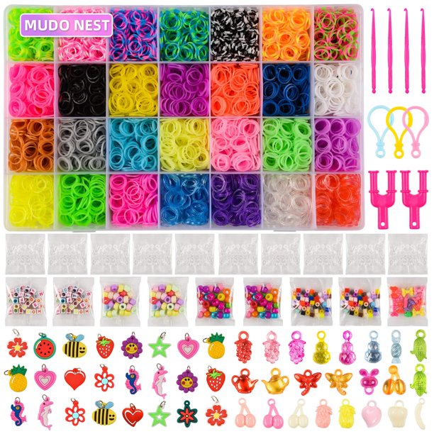 Mudo Nest 11 860 Rubber Bands Refill Loom Set 11 000 Diy Loom Bands 500 Clips 210 Beads 46 Charms Loom Bracelet Making Kit For Kids Rainbow Bracelet Kit Walmart Com