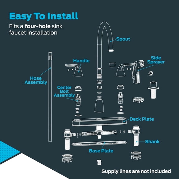Two-Handle High-Rise Kitchen Faucet with Side Sprayer, Polished Chrome Finish, 1/2 in MIP Connection, 1.75 GPM, -10202