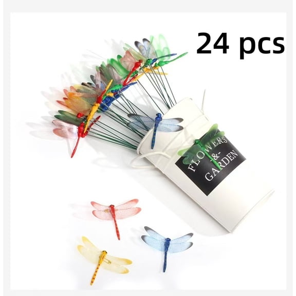 Vruelia 24Pcs 3D Dragonfly Garden Decor Dragon Fly Stakes Dragonflies Ornaments Patio Decoration