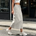 thumbnail image 6 of Lenago Women's Skirts High Waisted A Line Midi Skirt Solid Color Loose Fit Summer Casual Skirt Drawstring Elastic Waist Pocket Slit Skirt, 6 of 9
