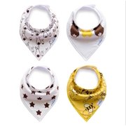 Baby Bandana Drool Bibs Set 4-Pack Unisex Absorbent Cotton Bees and Stars