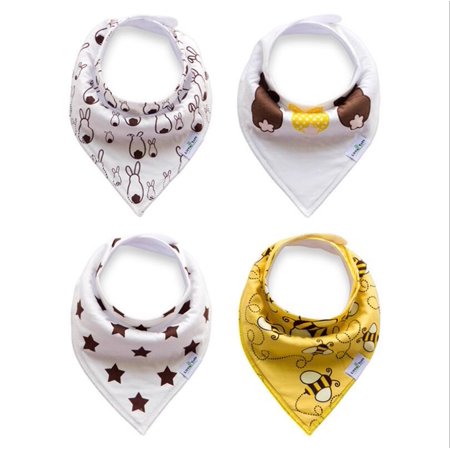 Baby Bandana Drool Bibs Set 4-Pack Unisex Absorbent Cotton Bees and Stars