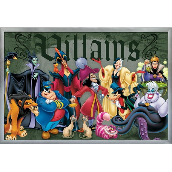 Disney Villains - Group Pose Wall Poster, 22.375" x 34", Framed