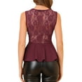thumbnail image 3 of MODA NOVA Juniors Lace-Paneled Semi Sheer Crew Neck Sleeveless Peplum Blouse, 3 of 6