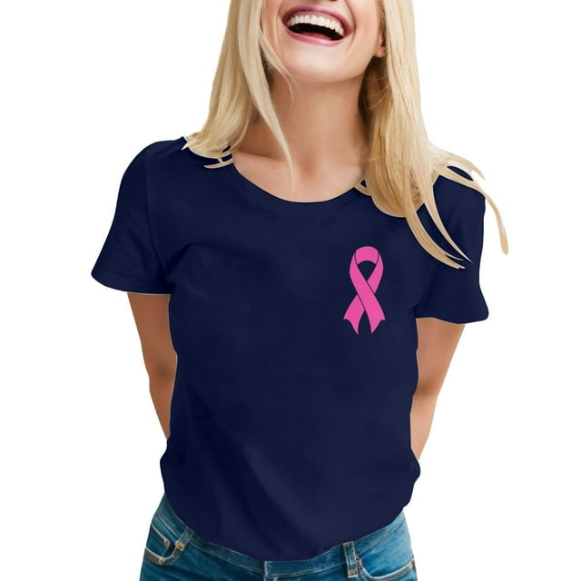 Stylish Women's T Shirts For Everyday Wear Featuring Breast Cancer Awareness Print Loose Fit And Comfortable Casual Design Perfect For Spring Summer And Fall