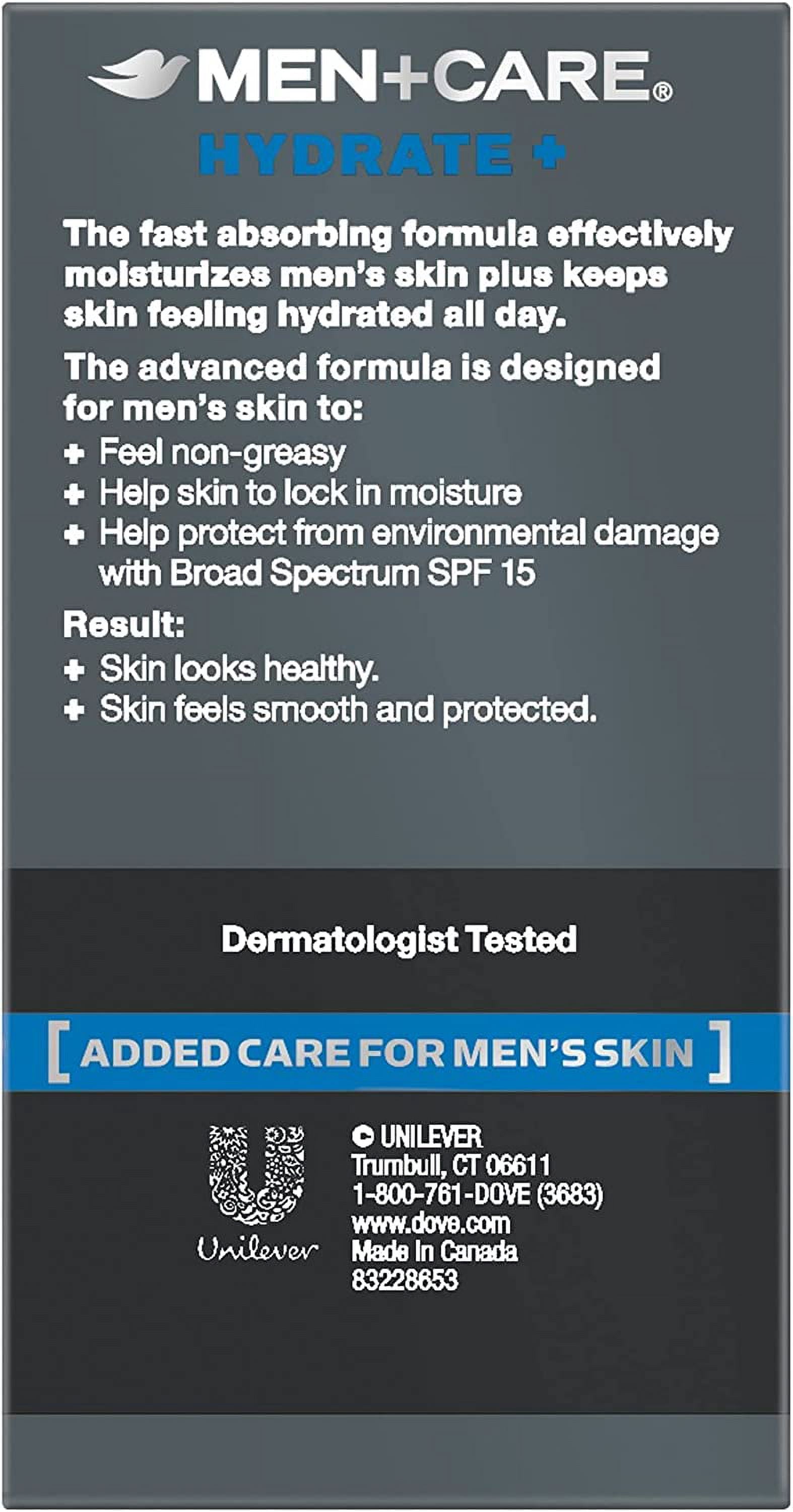 Dove Men+Care Hydrate + SPF 15 Sunscreen Face Lotion - 1.69 Oz (Pack of 3)
