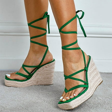 

Hvyes Women s Espadrille Platform Wedges Sandals Casual Heel Open Toe Tie Lace Up Sandals Platform Ankle Strap Summer Dress Shoes Size 9