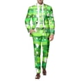thumbnail image 2 of Male Long Sleeve Coat And Pants Two Piece Suit Printed Button And Multi Pockets Suit For Holiday Party Events Men'S Suits Green M, 2 of 6