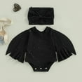 thumbnail image 4 of Gzhioc Infant Baby Girl Halloween Clothes Set Glitter Batwing Long Sleeve Romper with Bow Headband 2 Piece Halloween Outfit, 4 of 8