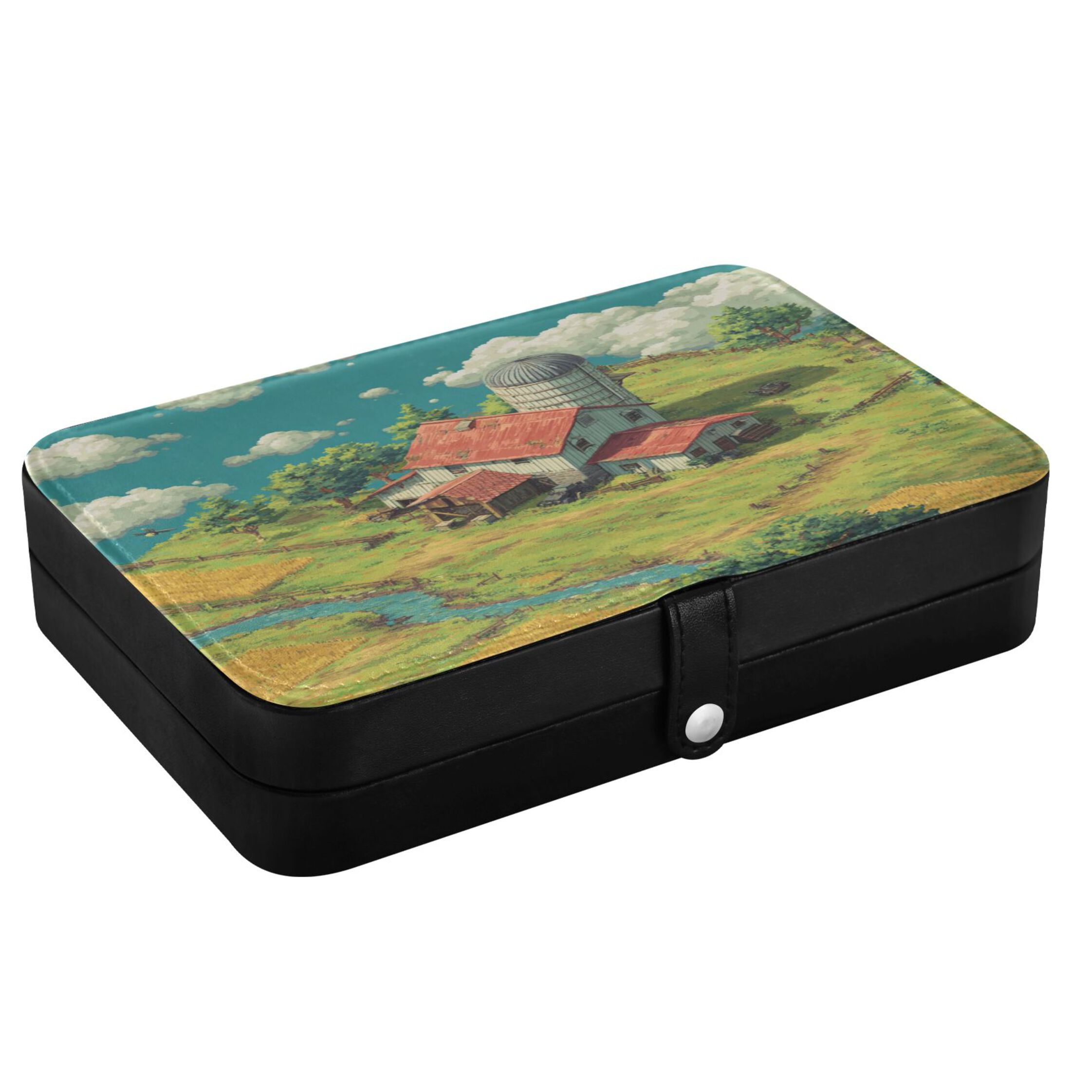 Leather Jewelry Box Rectangular 8.27x5.5x1.78In Travel Jewelry Storage Earrings Necklace Bracelet Watch Brooch Storage Cute Farm