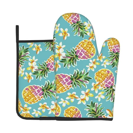 

Lukts Cute Pineapples Print Kitchen Heat-Resistant Gloves and Spacers 2pcs Set Suitable for Baking and Cooking