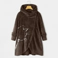 thumbnail image 3 of Women Printed Button Plush Tops Hooded Loose Cardigan Wool Coat Winter Jacket, 3 of 9