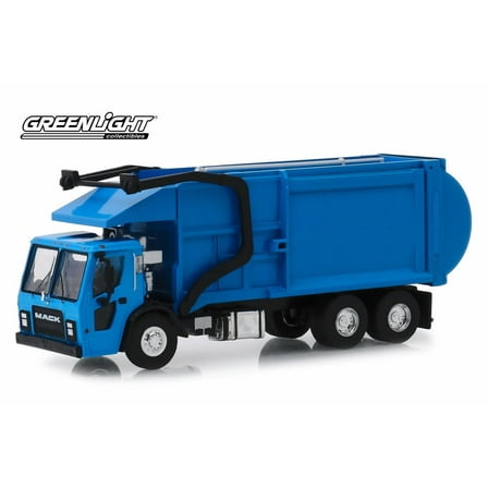2019 Mack LR Front Load Refuse Truck, Blue - Greenlight 45070/48 - 1/64 scale Diecast Model Toy Car