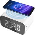 thumbnail image 1 of Radio Reloj con Altavoz Bluetooth, Carga Inalámbrica, Radio FM, Pantalla de Espejo LED con Puerto USB, Entrada AUX, Llamadas Manos Libres (Blanco), 1 of 5
