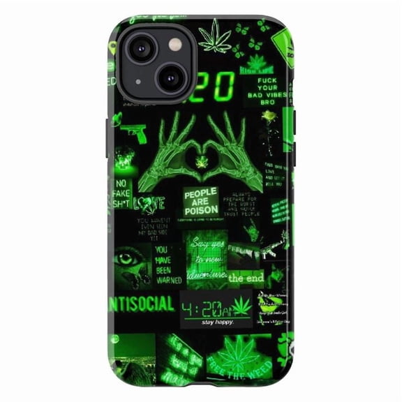 Neon Green Grunge Collage Phone Case, Edgy Vaporwave Aesthetic iPhone Cover, Alt Style Protective Case for iPhone 16 15 14 13 12 11 Plus Pro Max Mini