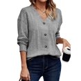 thumbnail image 3 of Females Long Sleeve T Shirts Trendy V Neck Tunic Tops Dressy Causal Ribbed Blouse Loose Comfy Spring Clothes Grey S, 3 of 8