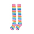 thumbnail image 3 of Minnieouse Paquete de 2 calcetines a rayas de talla grande hasta el muslo, elasticidad, transpirabilidad, cómodos, cálidos, apariencia de moda, Medias arcoiris rosa, 3 of 6