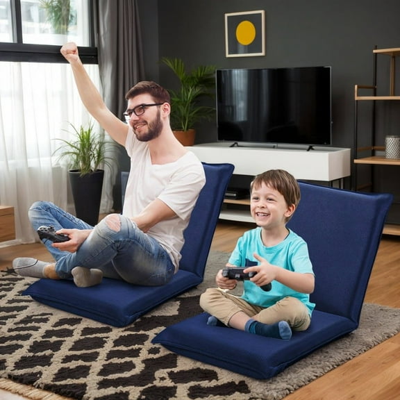 Resenkos Adjustable 6 positions Folding Lazy Man Sofa Chair Floor Chair-Navy, Foldable Cushion Seat, 6 Adjustable Angles, Mesh Fabric, Sturdy Frame, Suitable for Indoor Use