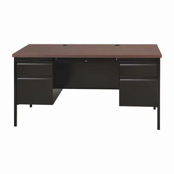 Hirsh Office Desk, Double Pedestal, 60"W x 30"D, Black/Walnut 20446