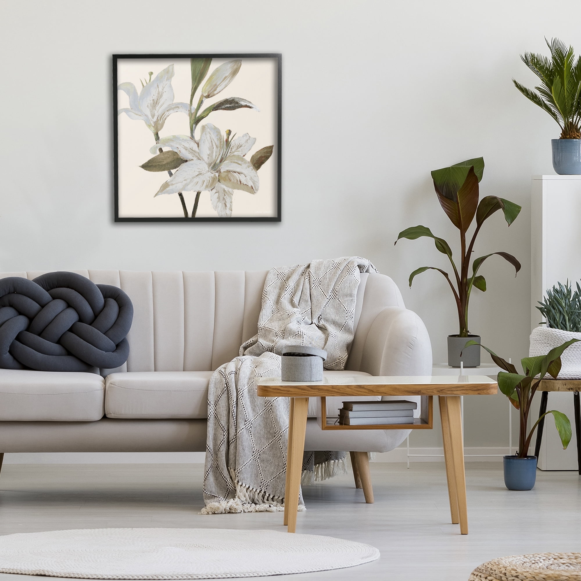 Stupell Industries Lilies Soft Beige Black Framed Giclee Art, design by Lanie Loreth