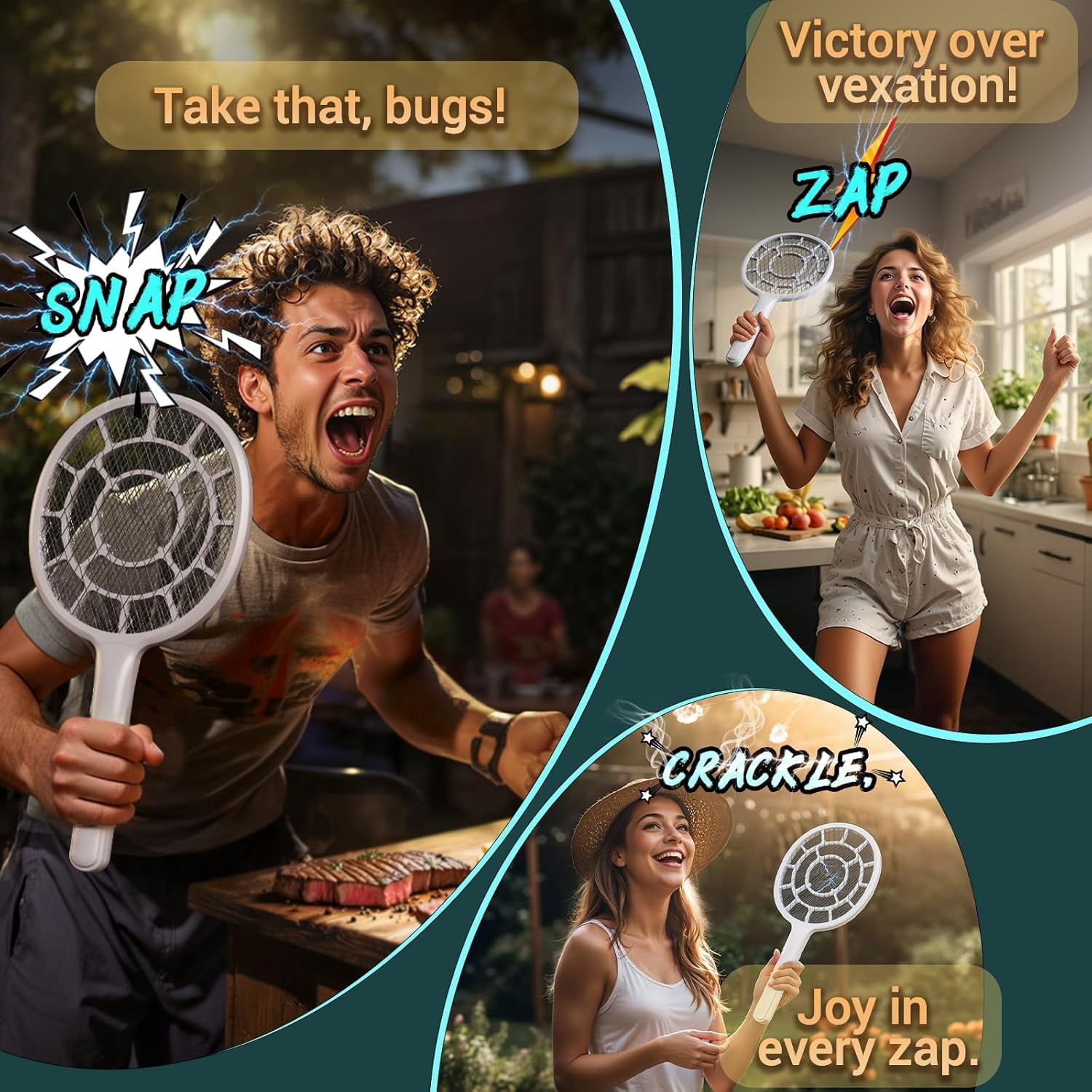 Electric Fly Swatter, Bug Zapper, Mosquito Zapper Racket | Gold Zone Voltage, Densest 3 mm Mesh, Apple-Like Weight - AA Battery Powered - Indoor & Outdoor Use