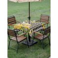 thumbnail image 4 of Outdoor Tablecloth with Umbrella Hole for Patio/Picnic/Party/Camping, Lemon Gnomes Waterproof Table Cloth Square Cover Washable, Summer Tropical Fruits Black White Plaid (60"x 60"), 4 of 8
