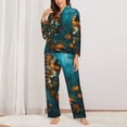 thumbnail image 2 of Salouo Elegant Butterfly And Flowers Pattern Women's Pajamas Set Long Sleeve Button Down Sleepwear Soft Pj Lounge Sets for women 2 Piece Pjs Set with Long Pants-Small, 2 of 7