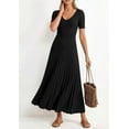 thumbnail image 3 of PRETTYGARDEN Women's Spring Midi Sweater Dresses Elegant Pleated Ribbed Knit Short Sleeve V Neck A Line Summer Outfits, 3 of 10