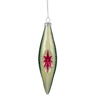 Northlight 6.75" Green and White Retro Reflector Finial Glass Christmas Ornament