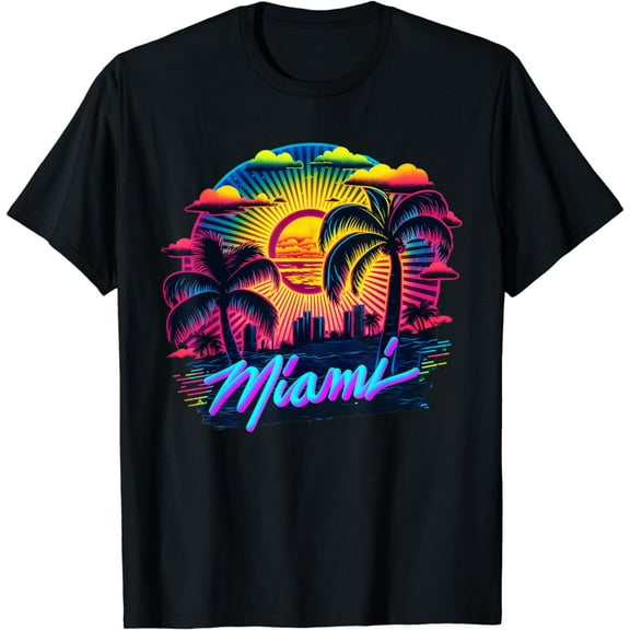 Miami Cotton T-Shirt Men Florida Vibrant Colorful Miami Souvenir Cotton T-Shirt