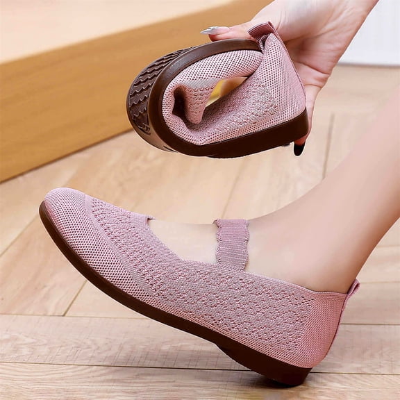 IEMIEMIEM Women's Slip on Walking Shoes Casual Tennis Sneakers Flat Shoes Fashion Breathable Solid Color Flat Sandals Pink 6.5 Wide