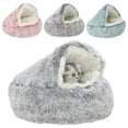 thumbnail image 2 of Nuevo 2 en 1 cueva con capucha invierno gato caliente cama para perros redondo suave largo Casa de perro de felpa cama para perros pequeños perrera gatos nido para mascotas, 2 of 4