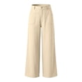 thumbnail image 6 of Women's Cotton Linen Wide Leg Pants Summer Casual Button up High Waisted Loose Trousers with Pockets by Yigetop Beige L, 6 of 7