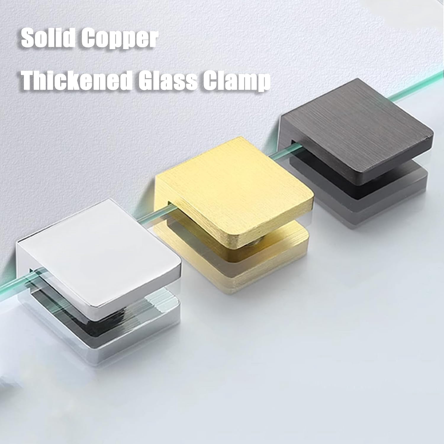 CATPAN 8pcs Brass Glass Clamp Shelf Clips U Clamp Shelf Bracket No-drill-on-glass Fixed Panel Clip Holder Adjustable Support Bracket for 0.32"-0.39"(8-10mm) Glass Gold