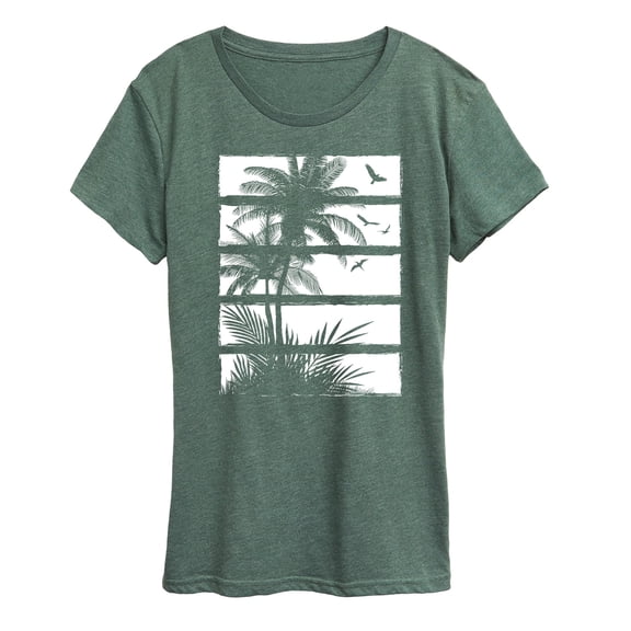 Instant Message - Palm Tree Silhouette, Panels White - Women's Short Sleeve Graphic T-Shirt