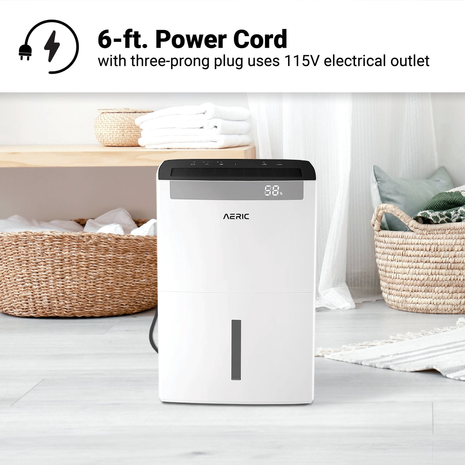 Aeric 50-Pint 4500 Sq Ft Large Portable Dehumidifier with Cooling Fan & Drain Hose, White, AERD501P